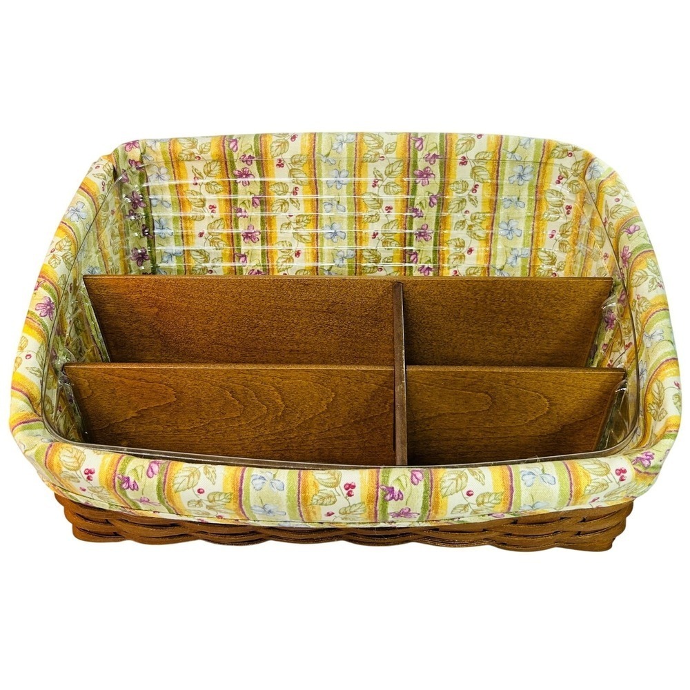 Longaberger 2007 LARGE DESKTOP Rich Brown Basket Wood Dividers Liner Protector